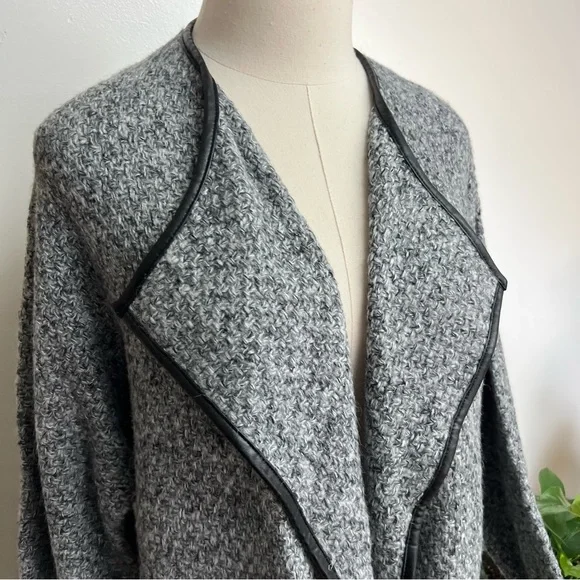 Tart Marled Grey Knit Long Open Cardigan Jacket Medium - Picture 4 of 9